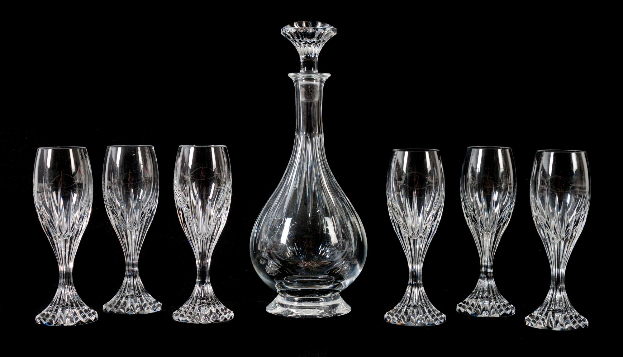 A Seven-Piece Baccarat Glass Cordial Set Height of decanter 9 1/4 inches. — 20TH CENTURY