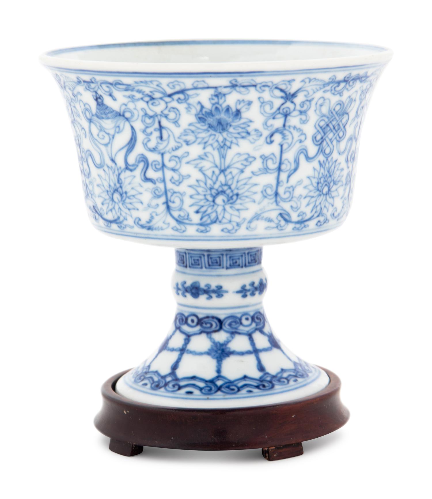 A Blue and White Porcelain Stem Cup