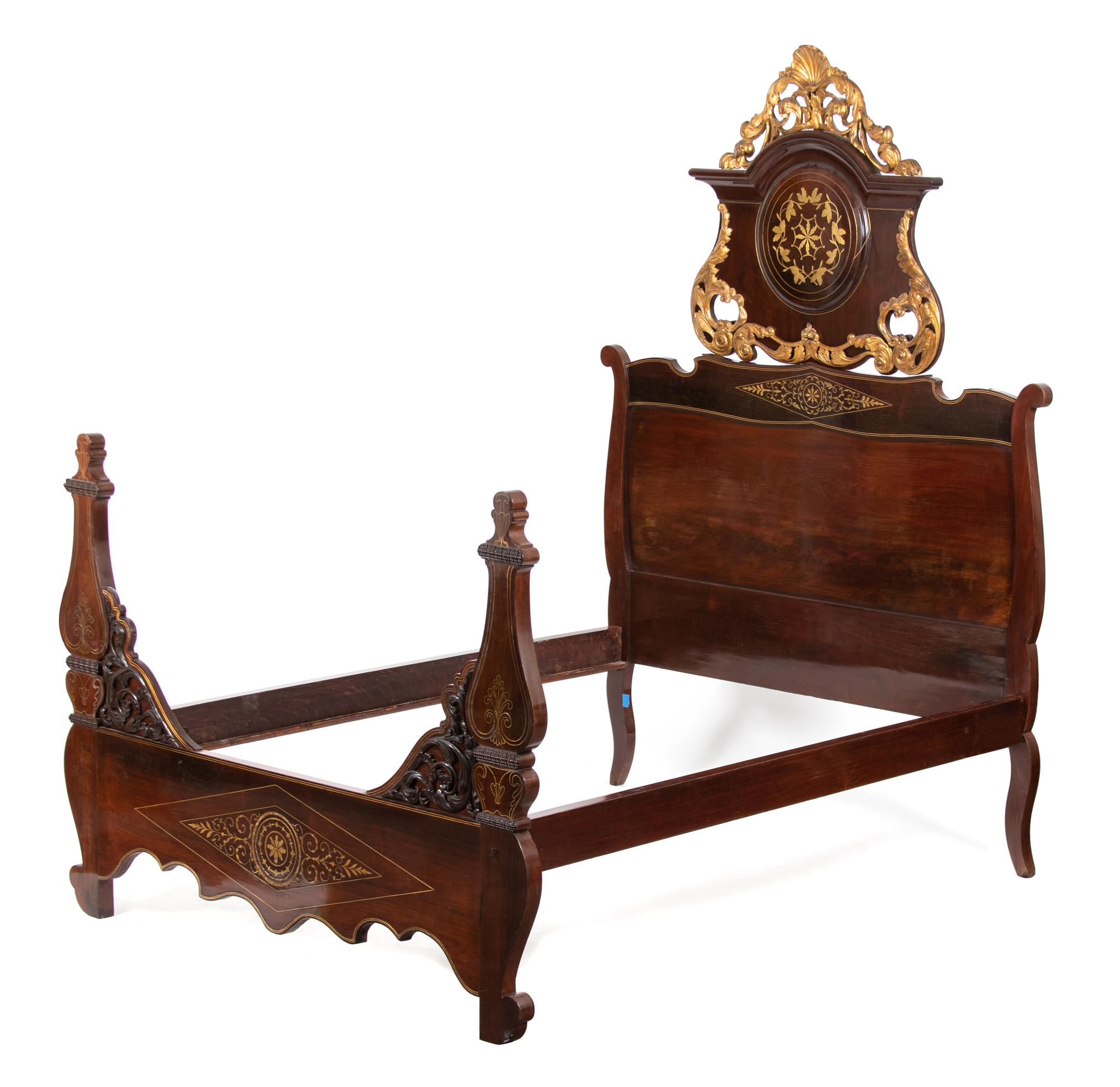 A Napoleon III Gilt Bronze Mounted Mahogany Bed