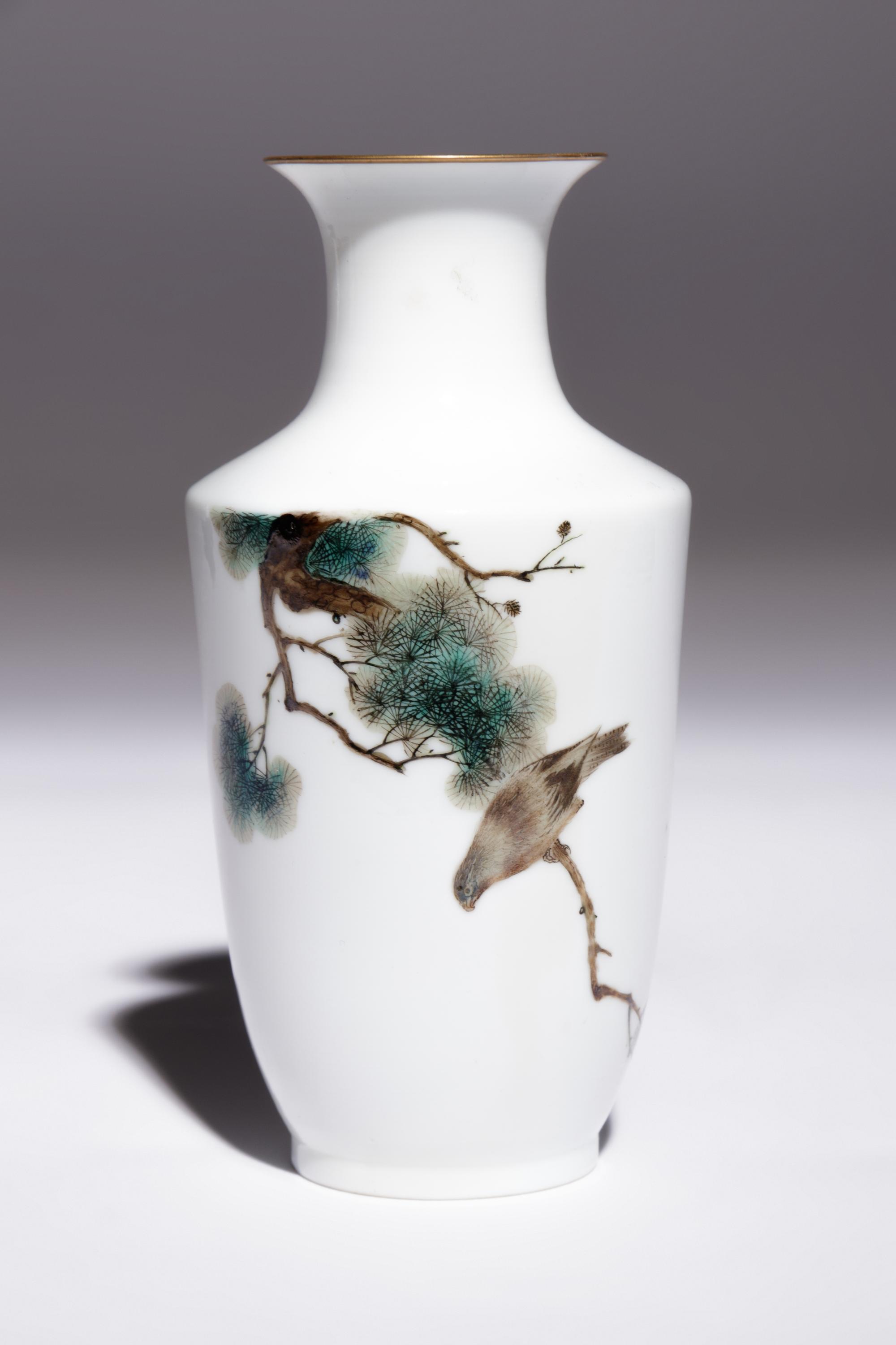 Five Famille Rose Eggshell Porcelain 'Birds' Vases