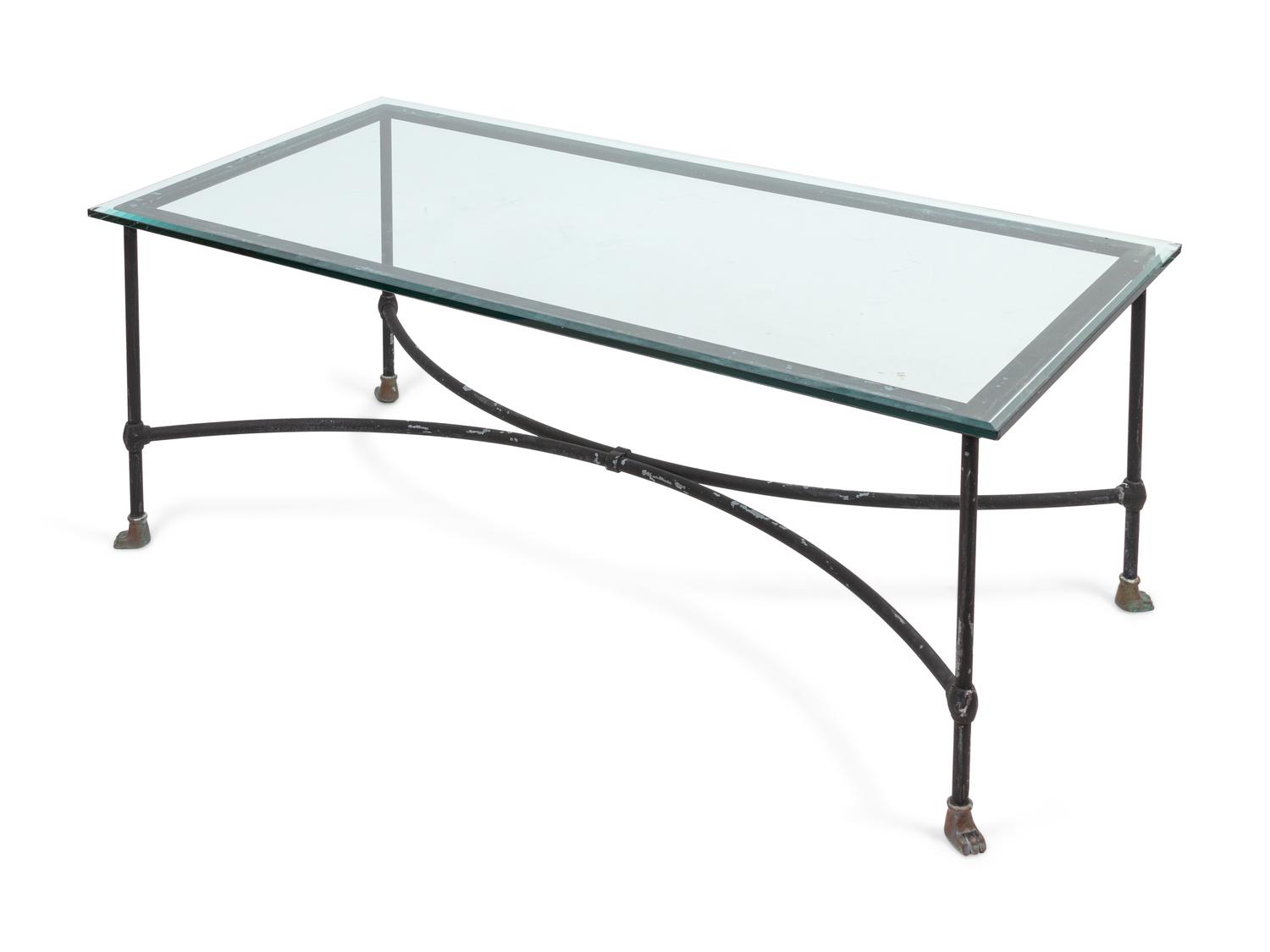 A Modern Painted Metal Glass Top Paw-Foot Low Table