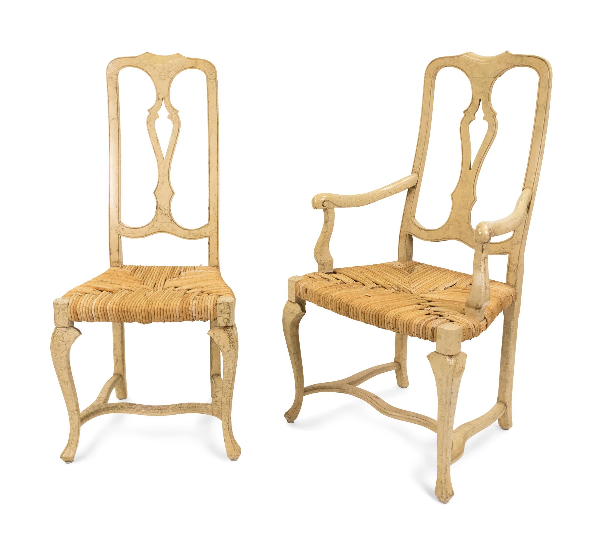 A Suite of Eight Italian Rococo Style Painted Dining Chairs — 20TH CENTURY