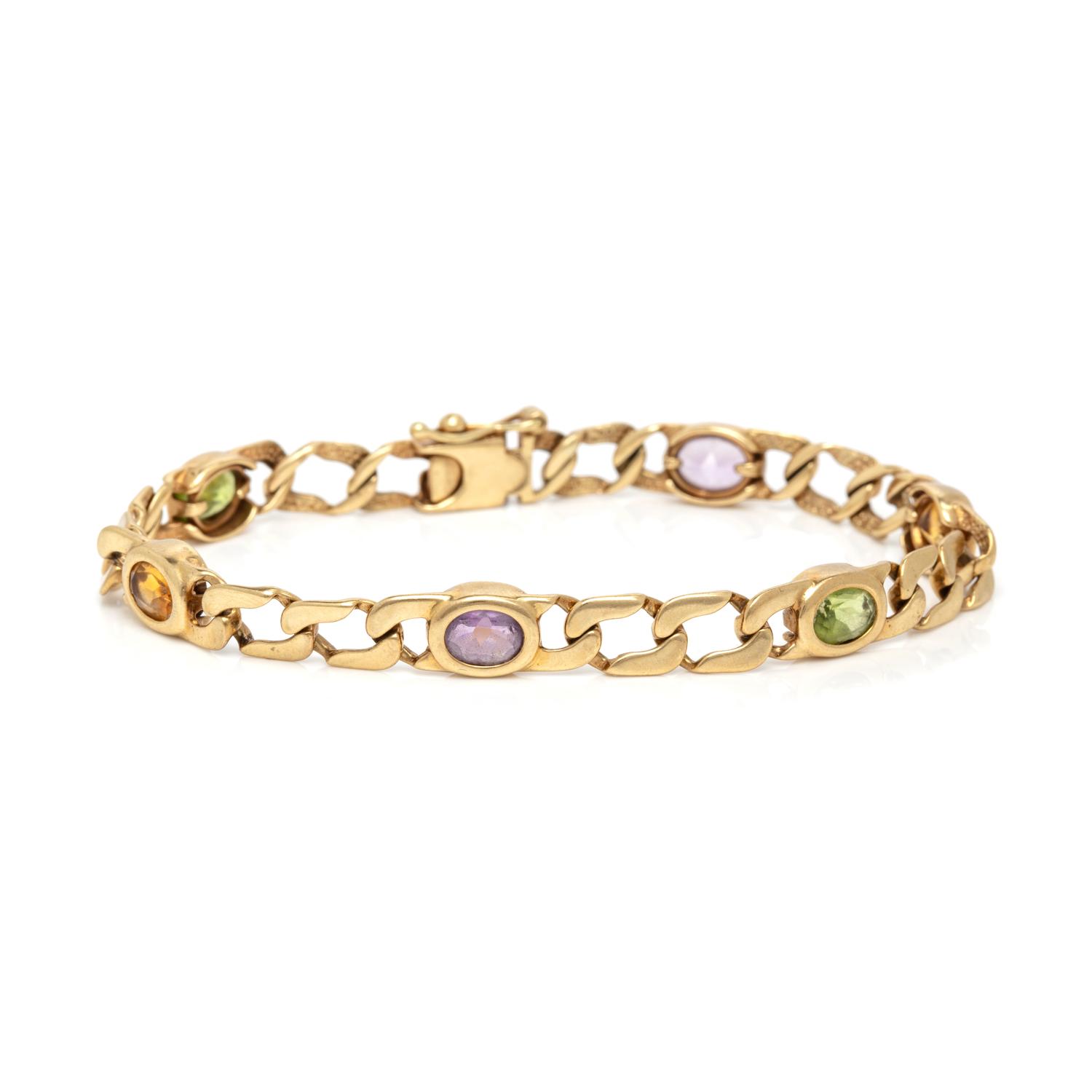 THREE MULTI-GEMSTONE AND YELLOW GOLD BRACELETS