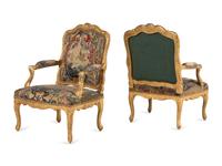 A Pair of Régence Tapestry-Upholstered Giltwood Fauteuils