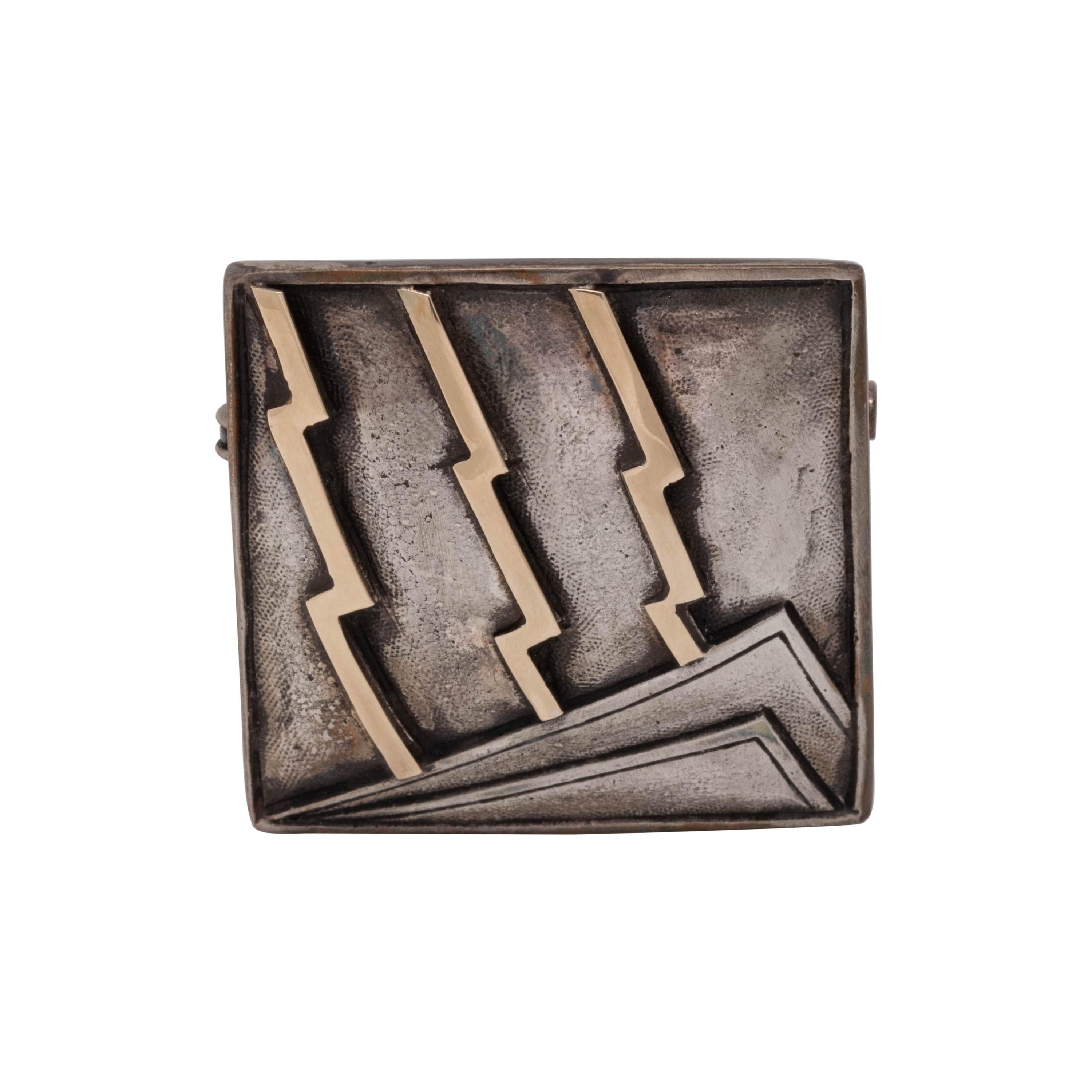 MODERNIST, SILVER AND YELLOW GOLD BROOCH