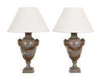 A Pair of French Marble and Gilt Bronze Mounted Urns