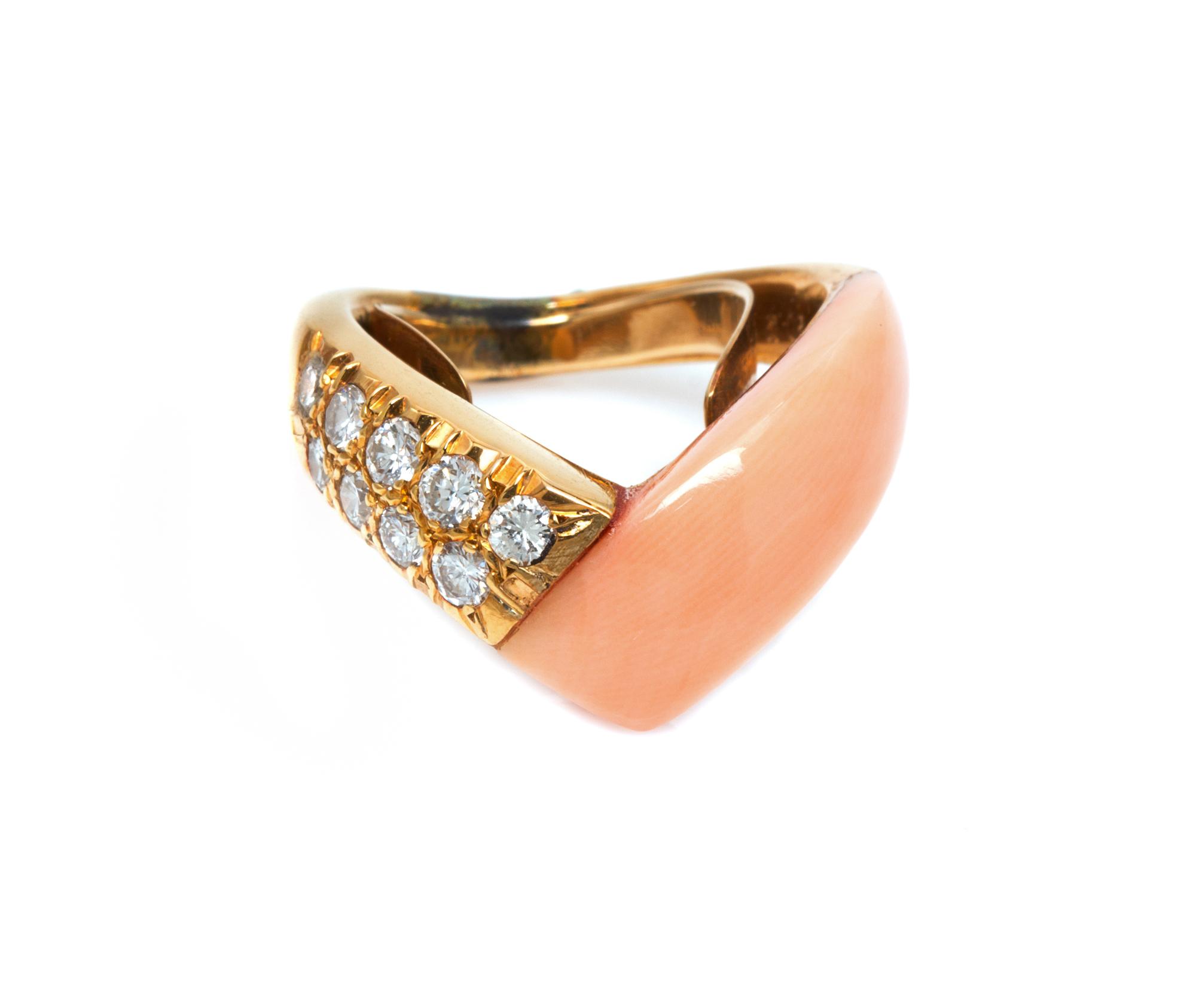 An 18 Karat Yellow Gold, Coral and Diamond Ring, Van Cleef & Arpels, 4.10 dwts.