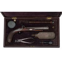 19th Century Belgian Percussion Pistol in Case with Accessories