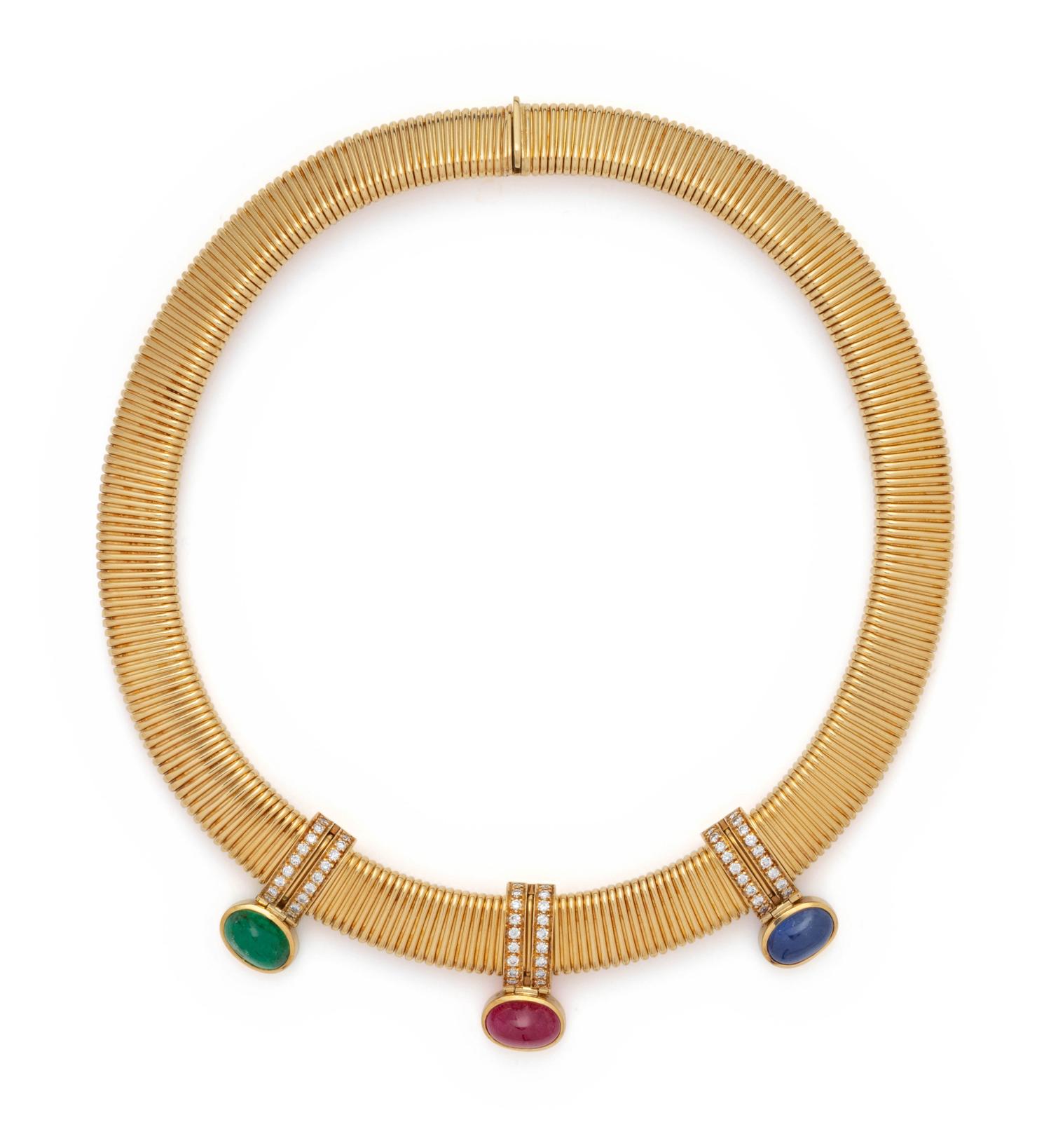 AUSTRIAN, YELLOW GOLD, MULTIGEM AND DIAMOND NECKLACE