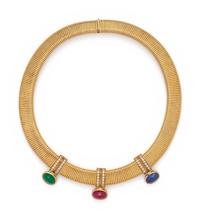 AUSTRIAN, YELLOW GOLD, MULTIGEM AND DIAMOND NECKLACE