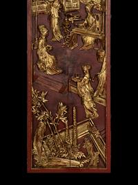 Two Pairs of Chinese Gilt and Red Lacquered Wood Panels