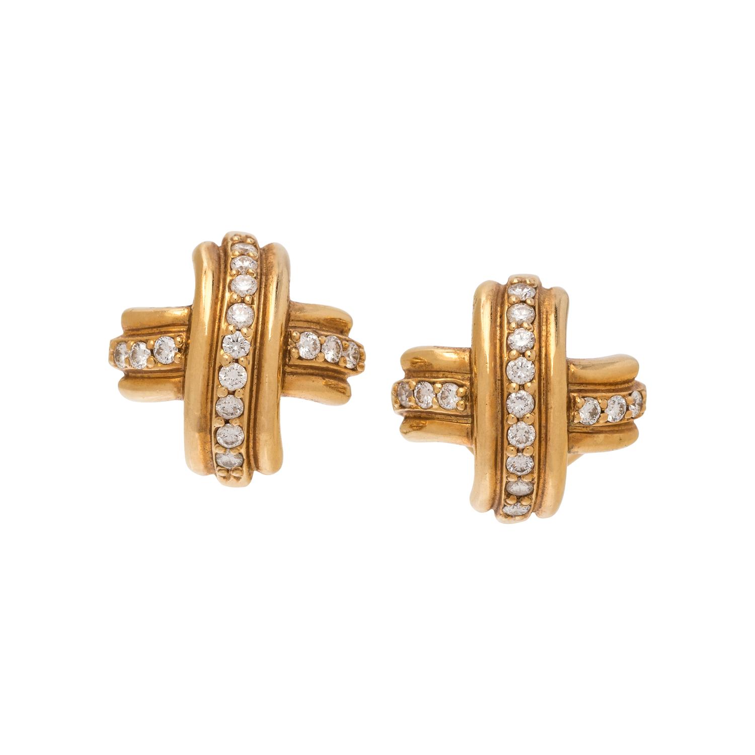 TIFFANY & CO., YELLOW GOLD AND DIAMOND EARCLIPS