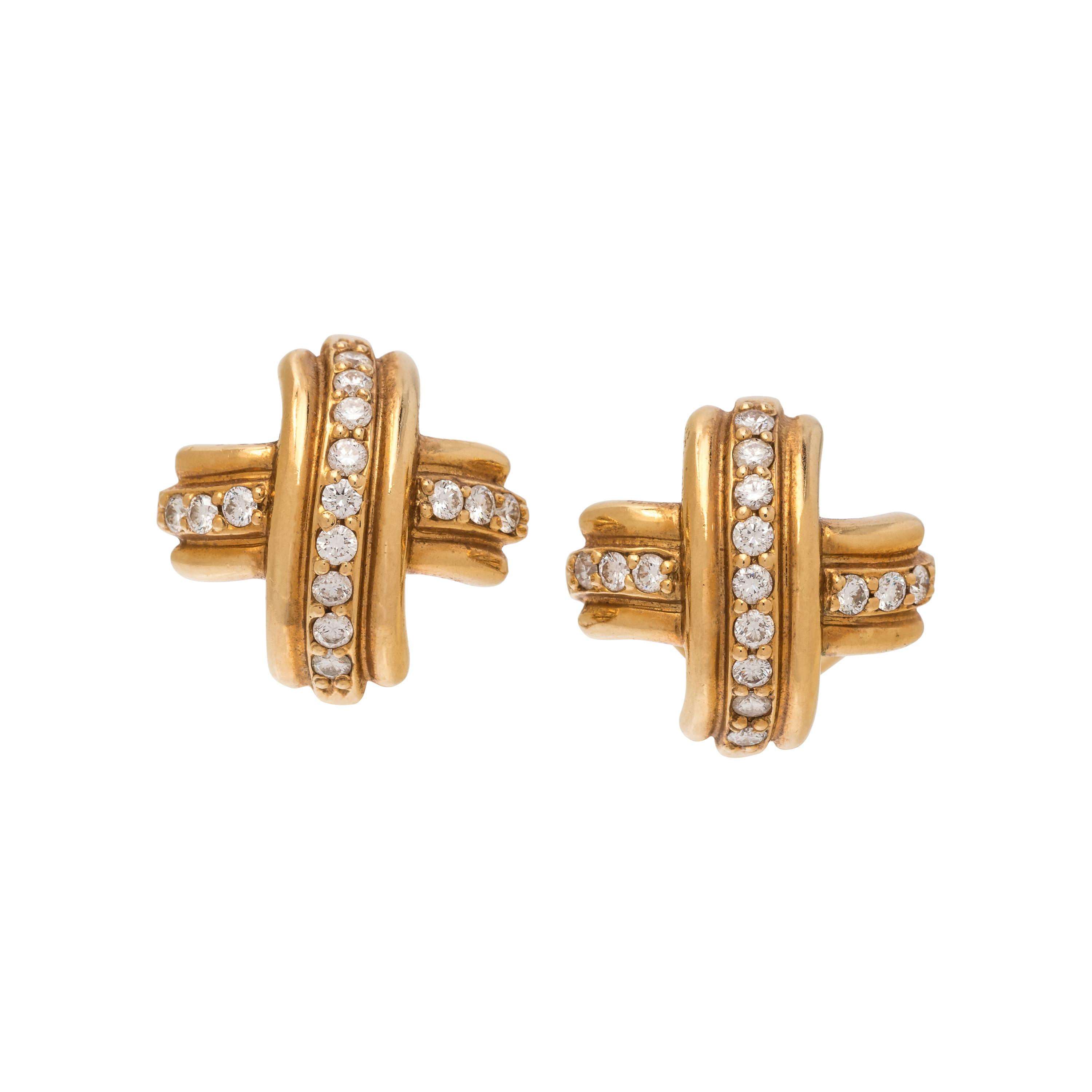 TIFFANY & CO., YELLOW GOLD AND DIAMOND EARCLIPS
