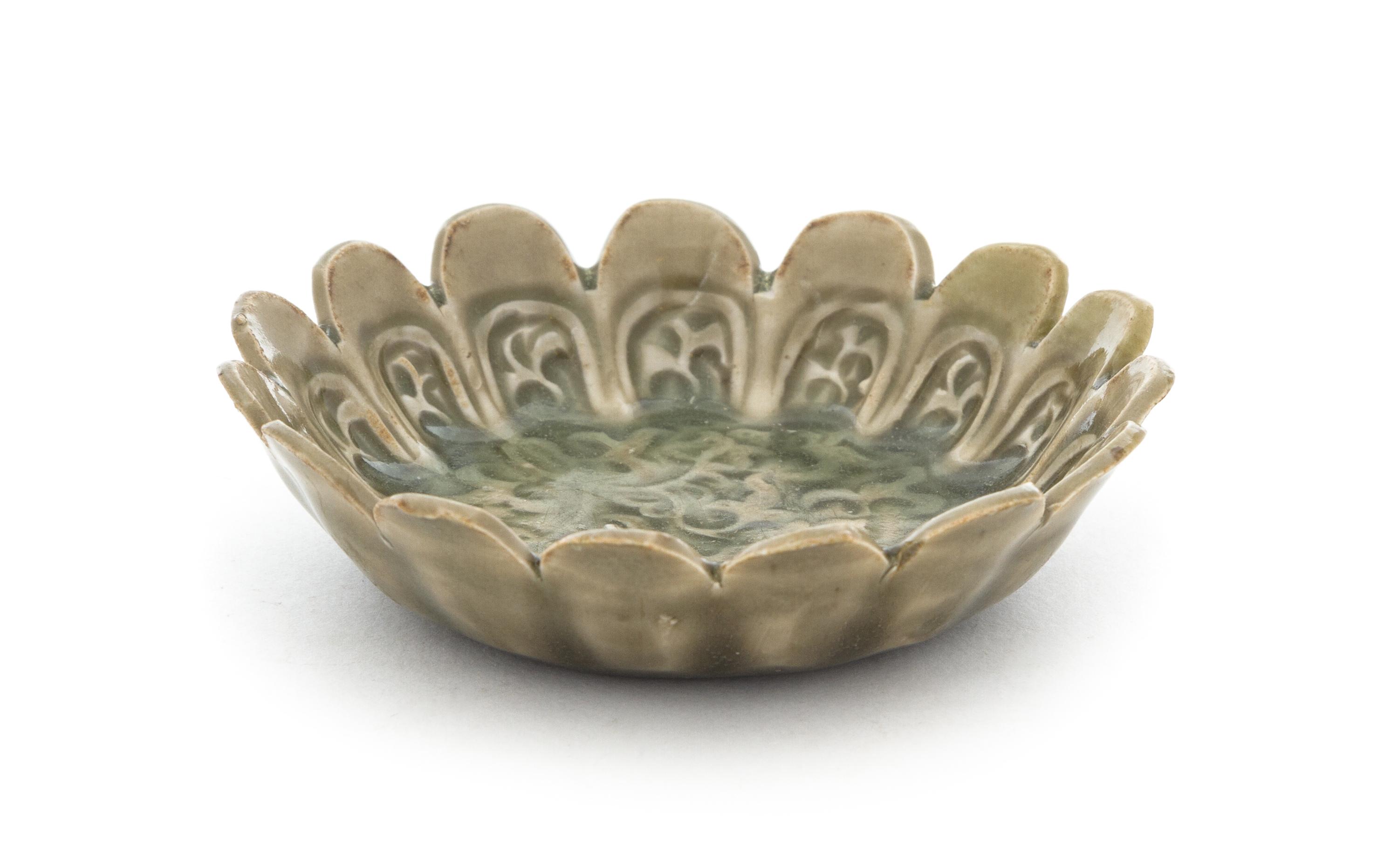 A Small Yaozhou Celadon Glazed Porcelain Dish Diameter 3 3/4 inches.