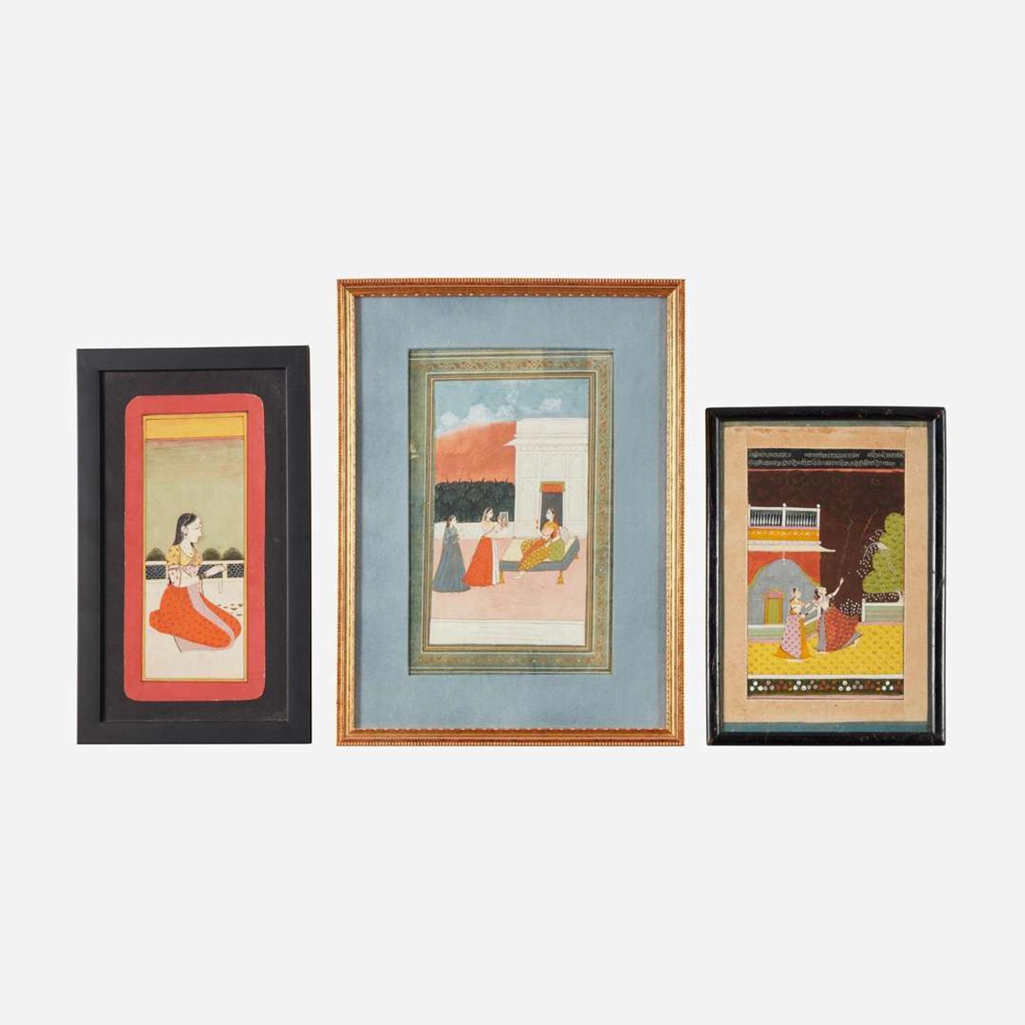 Group of three Indian miniature paintings 18th - 19th century or later