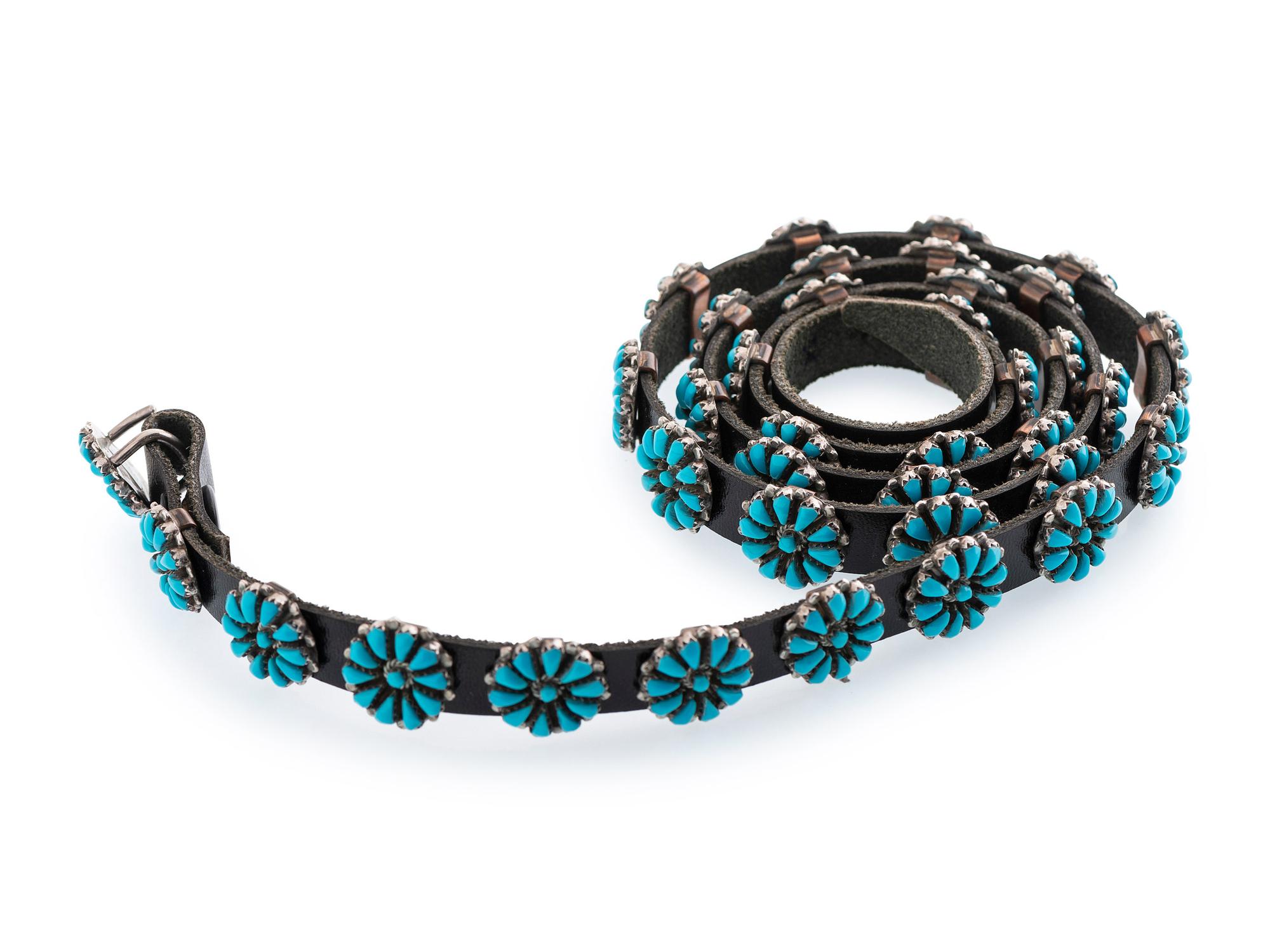 Petit Zuni Sterling Silver and Turquoise Cluster Concha Belt