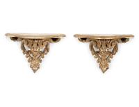 A Pair of Italian Silver Gilt Carved Rococo Style Wall Brackets