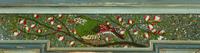A Painted Molded Wood Framed Mirror with Reverse Painted Glass Panels Depicting Birds in Foliage