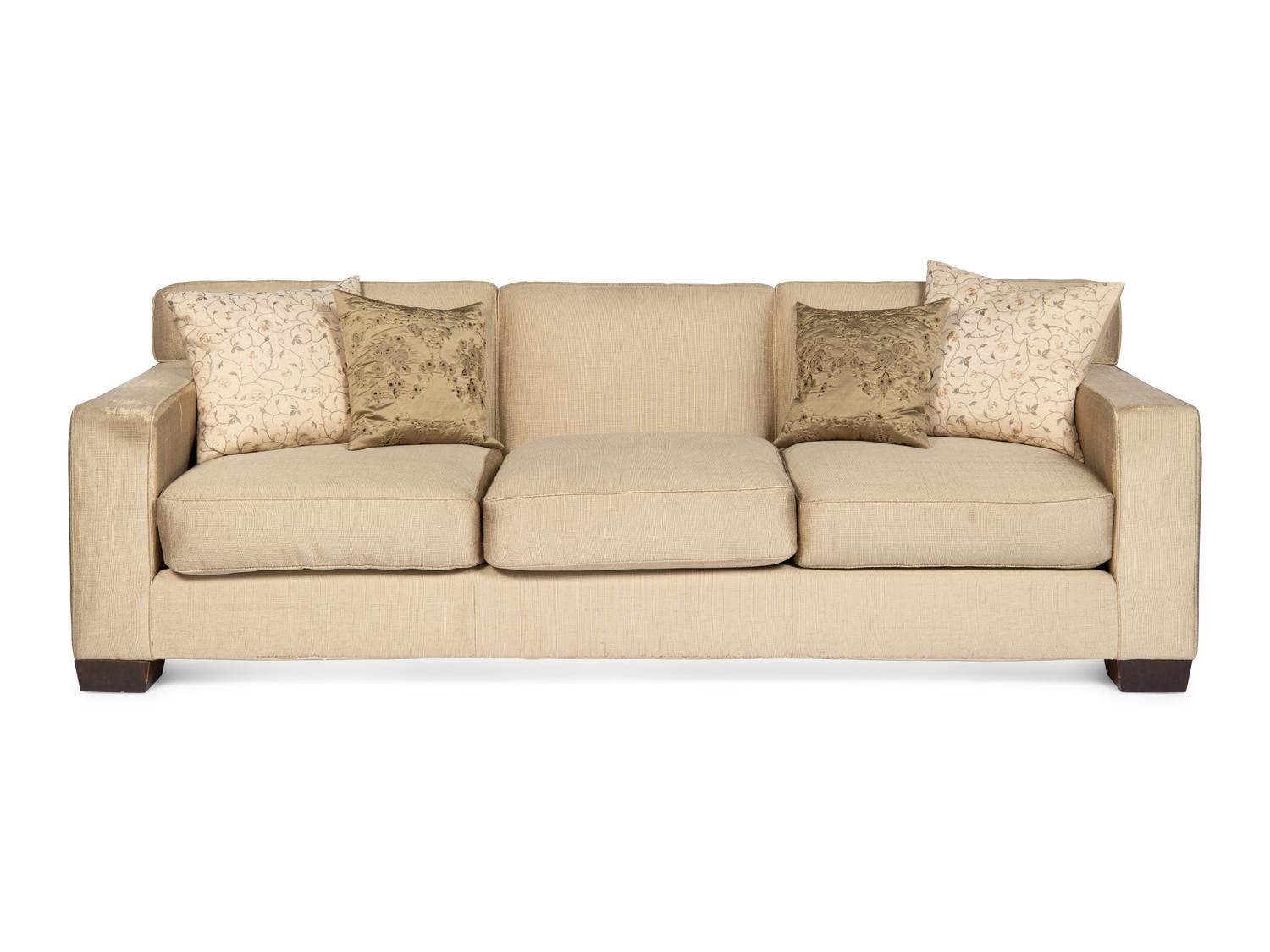 A Pair of Custom Silk Three-Cushion Sofas