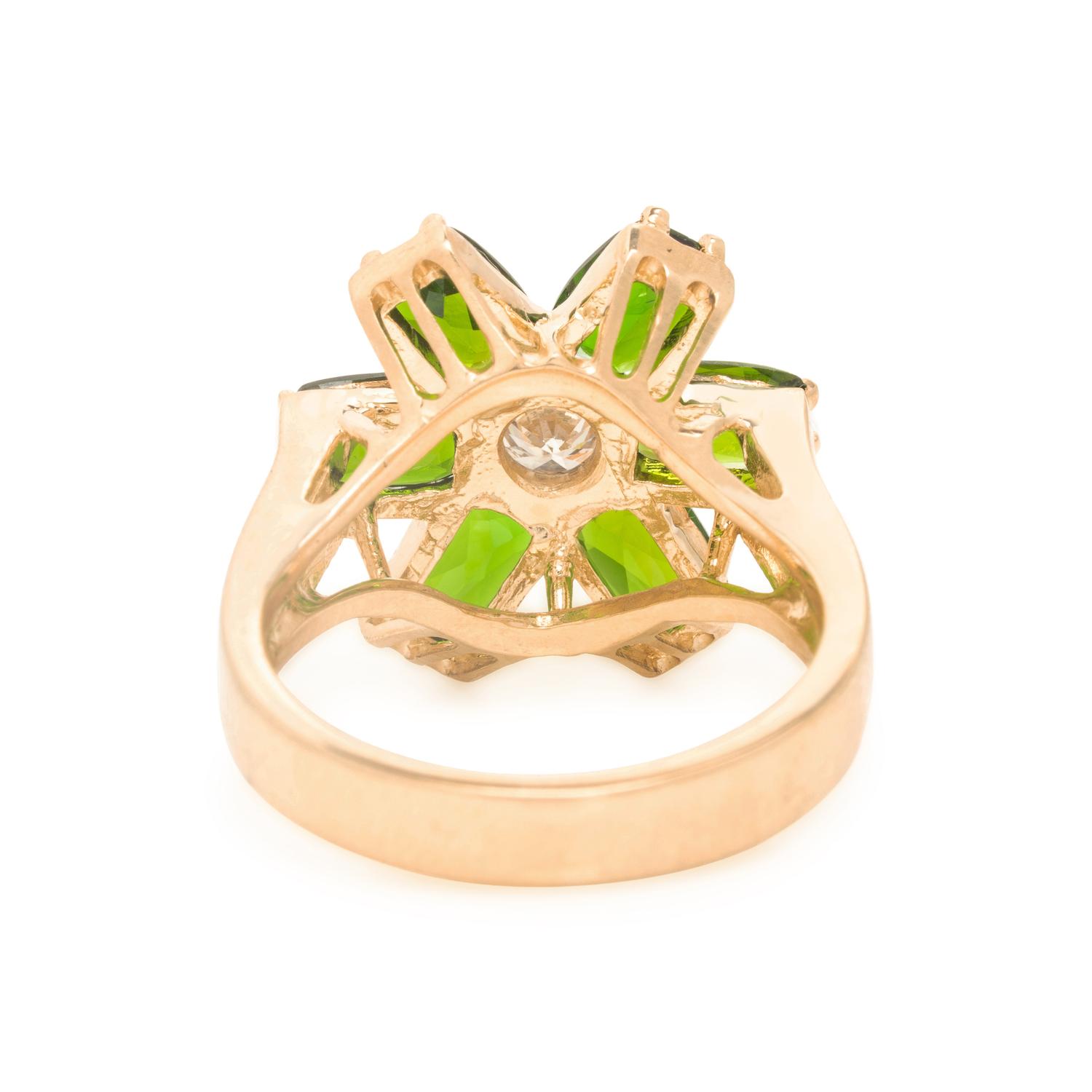 Chrome Diopside, Diamond, and Yellow Gold Flower Ring