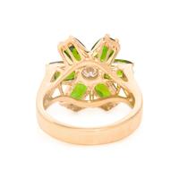 Chrome Diopside, Diamond, and Yellow Gold Flower Ring