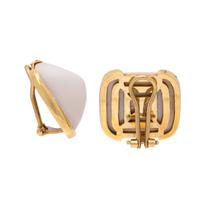 White Chalcedony and Yellow Gold Earrings