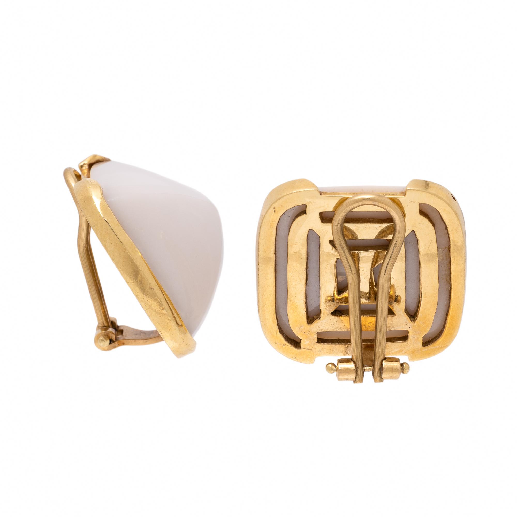 White Chalcedony and Yellow Gold Earrings
