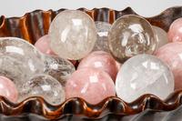 An Italian Baroque Style Carved Wood Jardinière with a Collection of Rock Crystal and Rose Quartz Fruit
