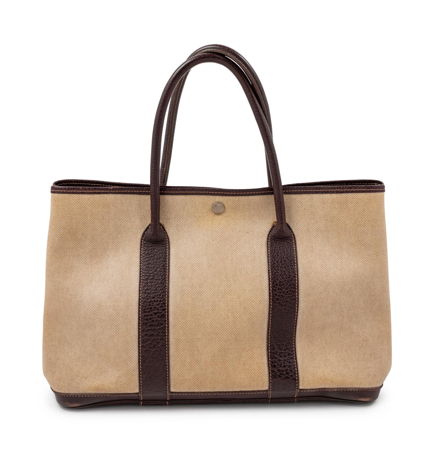 Hermès Beige Toile and Brown Garden Party MM Tote, 2002
