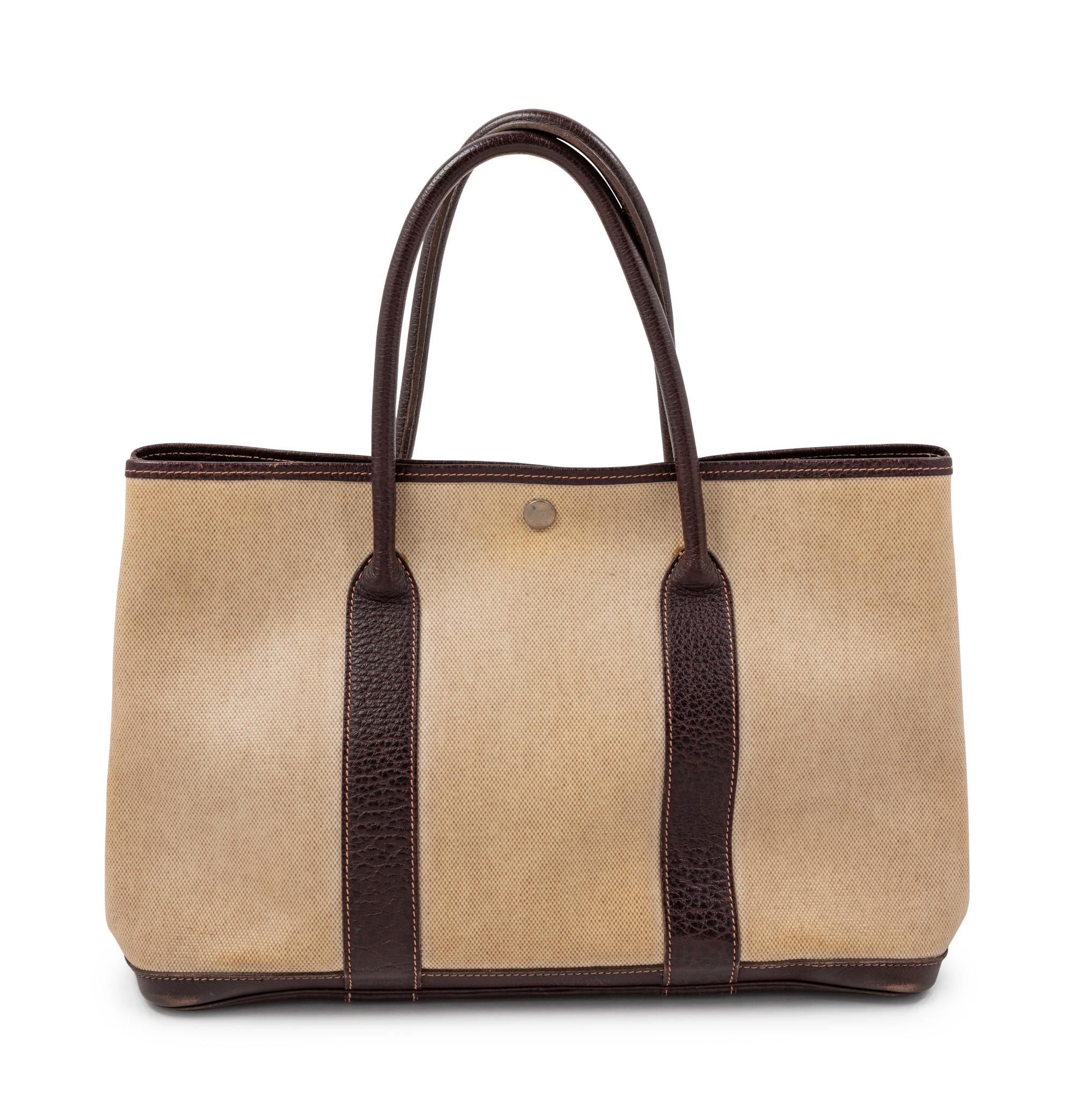 Hermès Beige Toile and Brown Garden Party MM Tote, 2002
