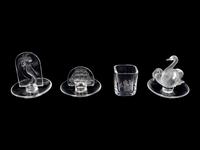 Three Lalique Ring Trays and an Orrefors Toothpick Holder