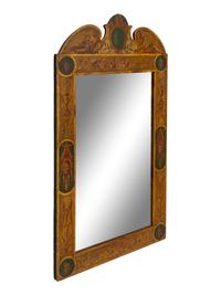 An Italian Neoclassical Polychrome Decorated and Parcel Gilt Mirror