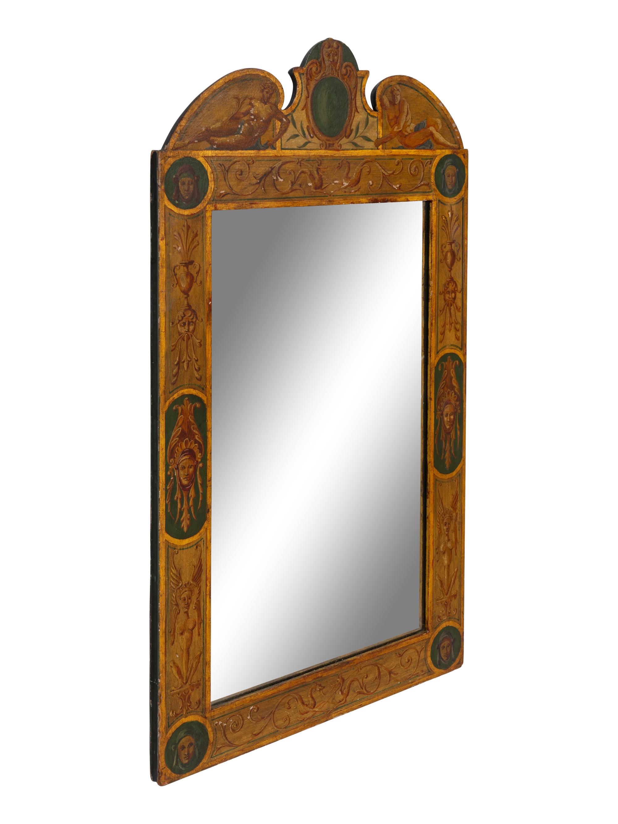 An Italian Neoclassical Polychrome Decorated and Parcel Gilt Mirror