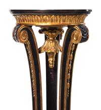 A Pair of Regency Style Black Painted and Parcel Gilt Pedestals