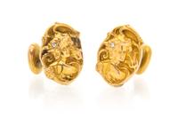 A Pair of Art Nouveau 14 Karat Yellow Gold Cufflinks, 3.20 dwts.