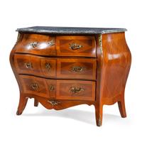 A Louis XV Style Marble-Top Bombe Commode