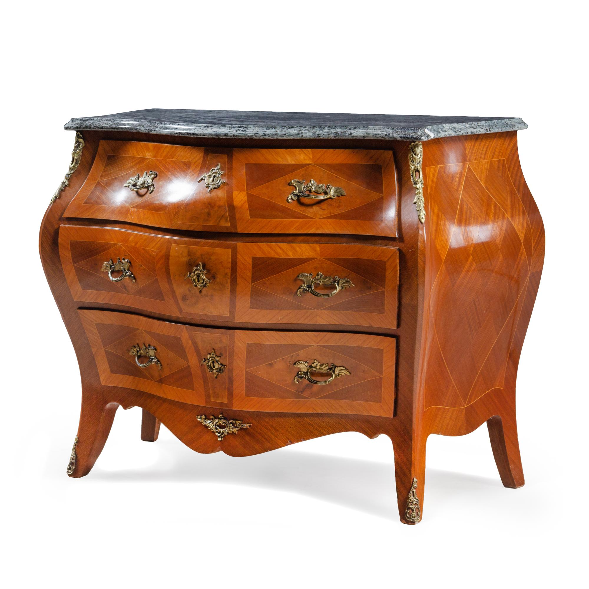 A Louis XV Style Marble-Top Bombe Commode