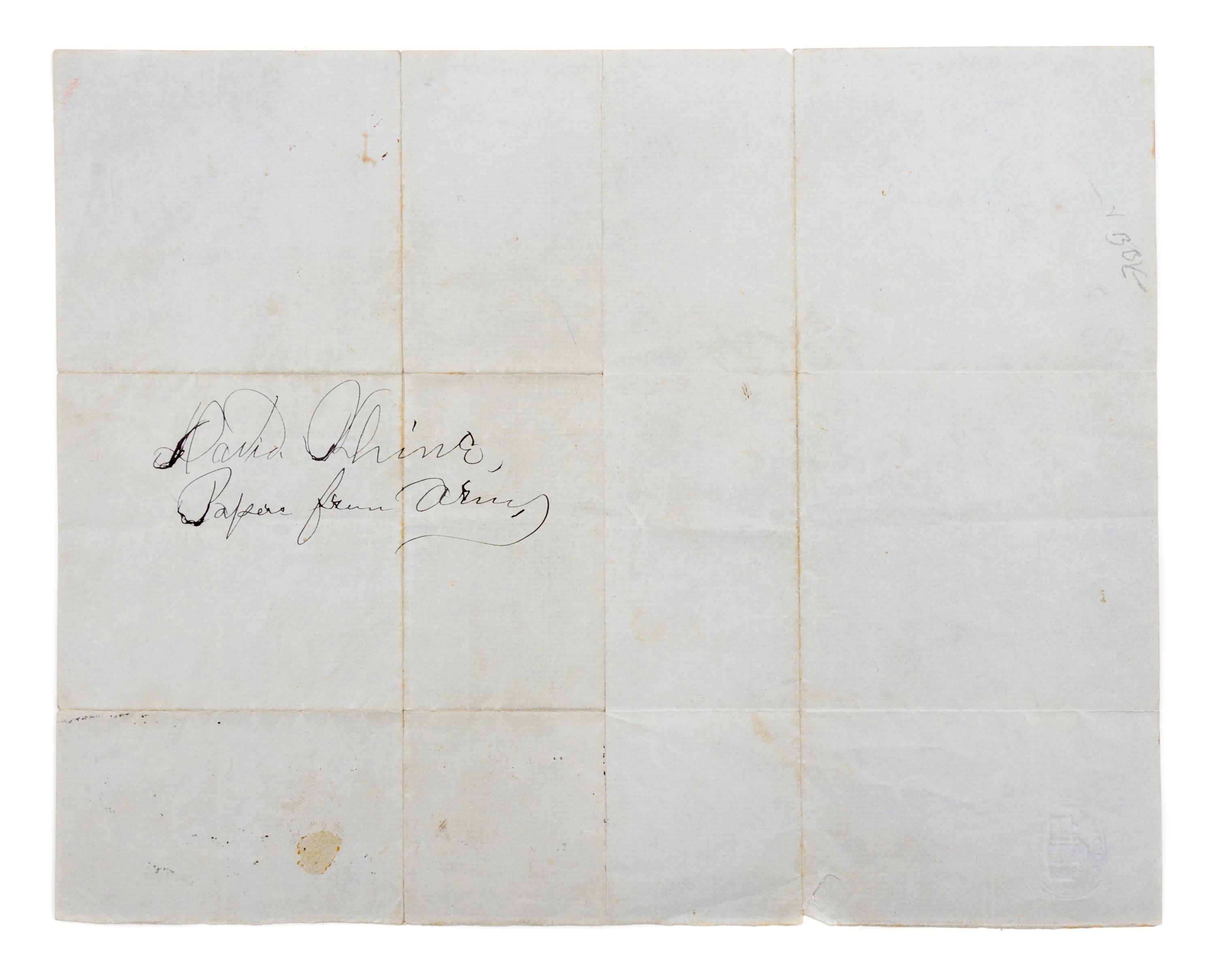 (CIVIL WAR) RANDOLPH, GEORGE W. Autographed letter signed, Virginia, June 13, 1862. Re: appointment of Capt. David Rhine to TX Calvalry