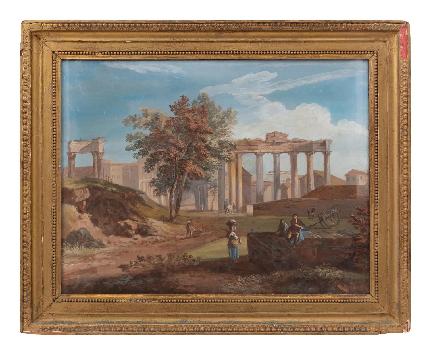 A Pair of Italian Gouache Paintings of the Roman Forum and Colosseum