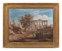 A Pair of Italian Gouache Paintings of the Roman Forum and Colosseum