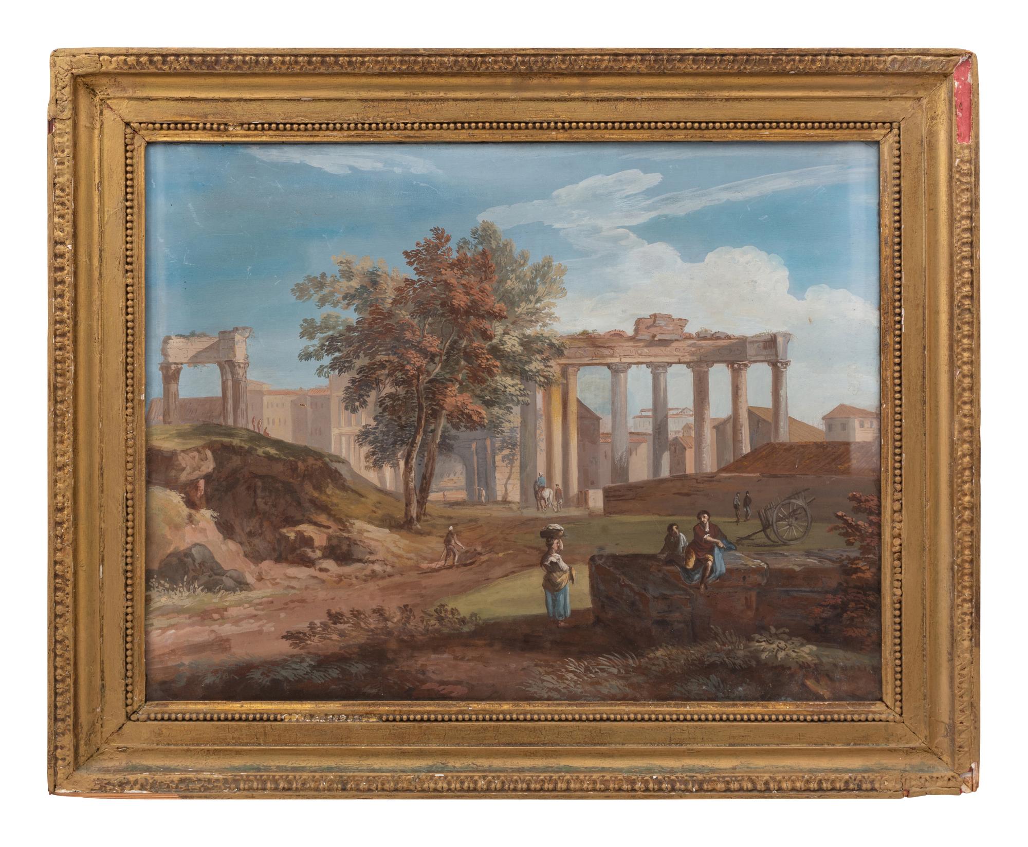 A Pair of Italian Gouache Paintings of the Roman Forum and Colosseum