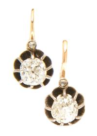 A Pair of Silver Topped Yellow Gold and Diamond Earrings, 1.20 dwts.