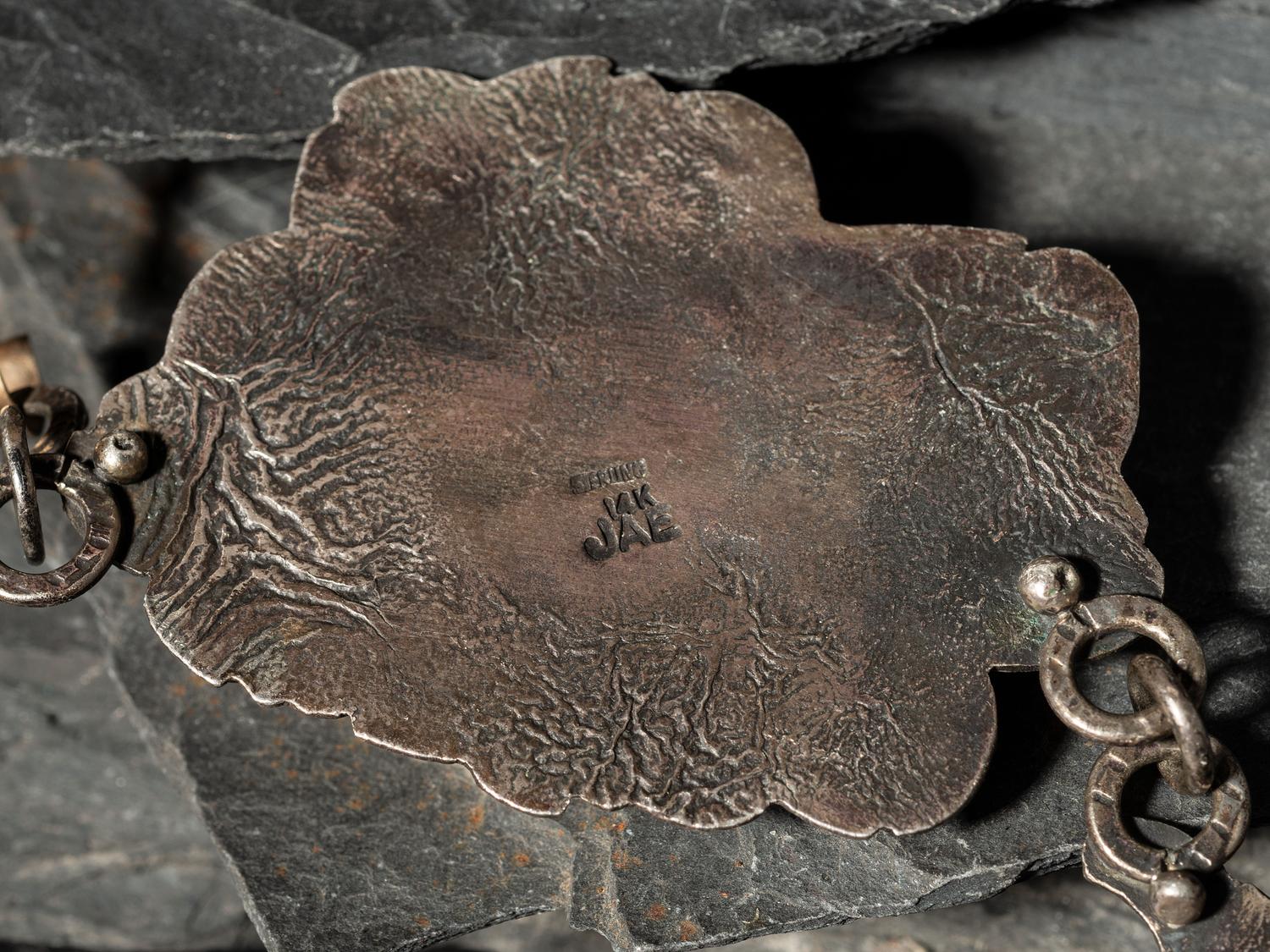 Sterling Silver Necklace, with Carved Stones and 14K Gold Accents