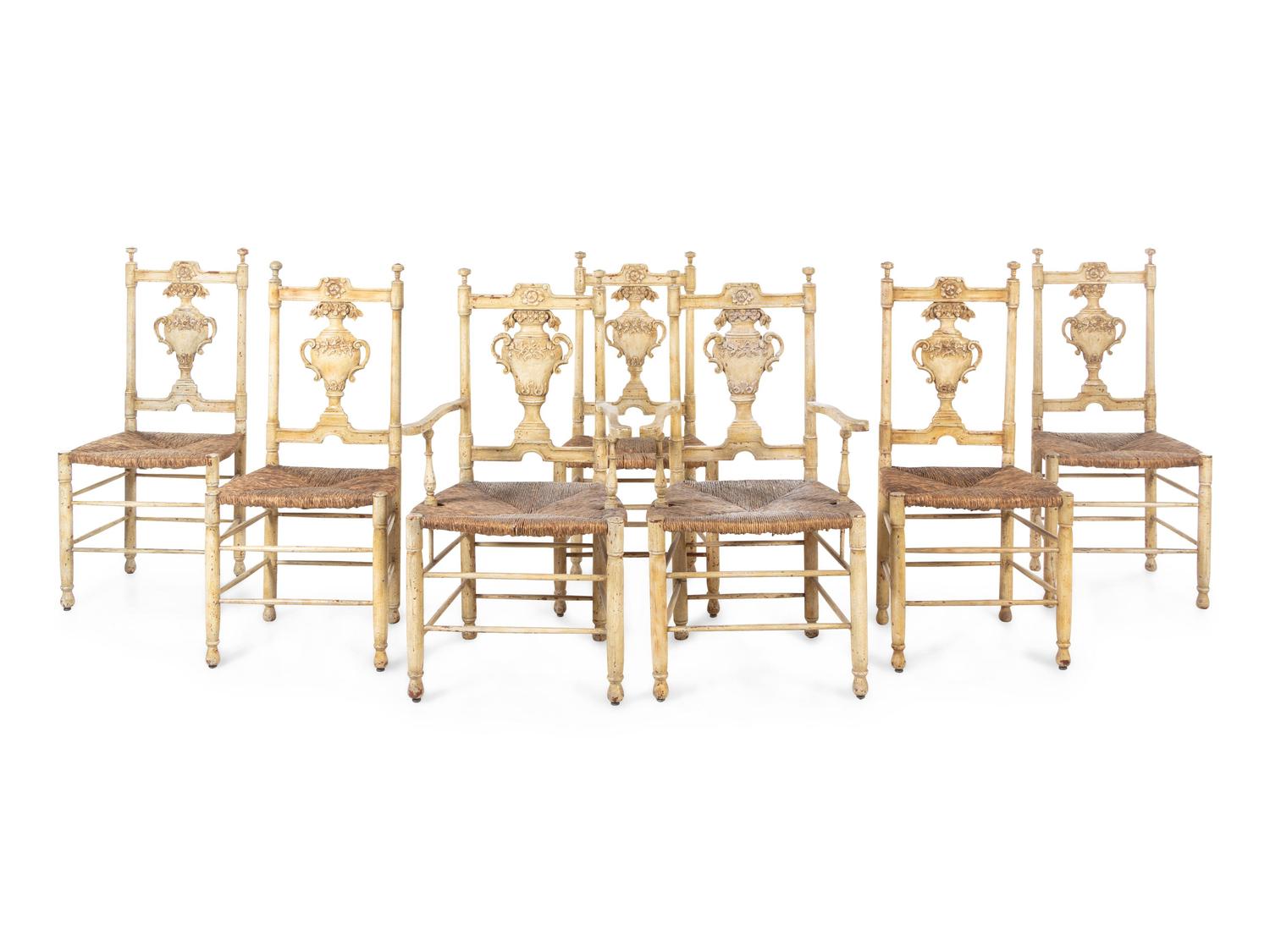 A Set of Seven French Provincial Painted Chairs