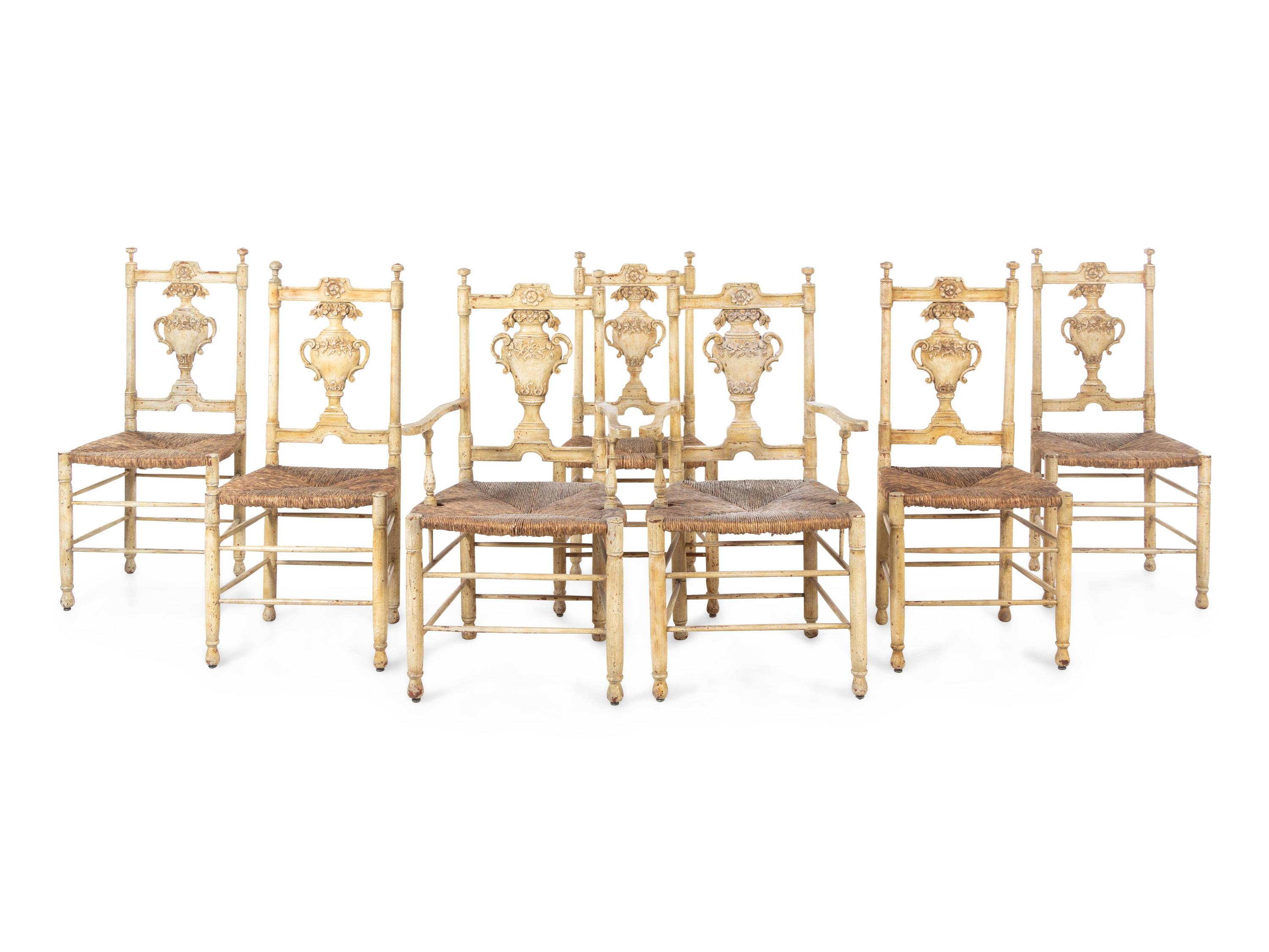 A Set of Seven French Provincial Painted Chairs