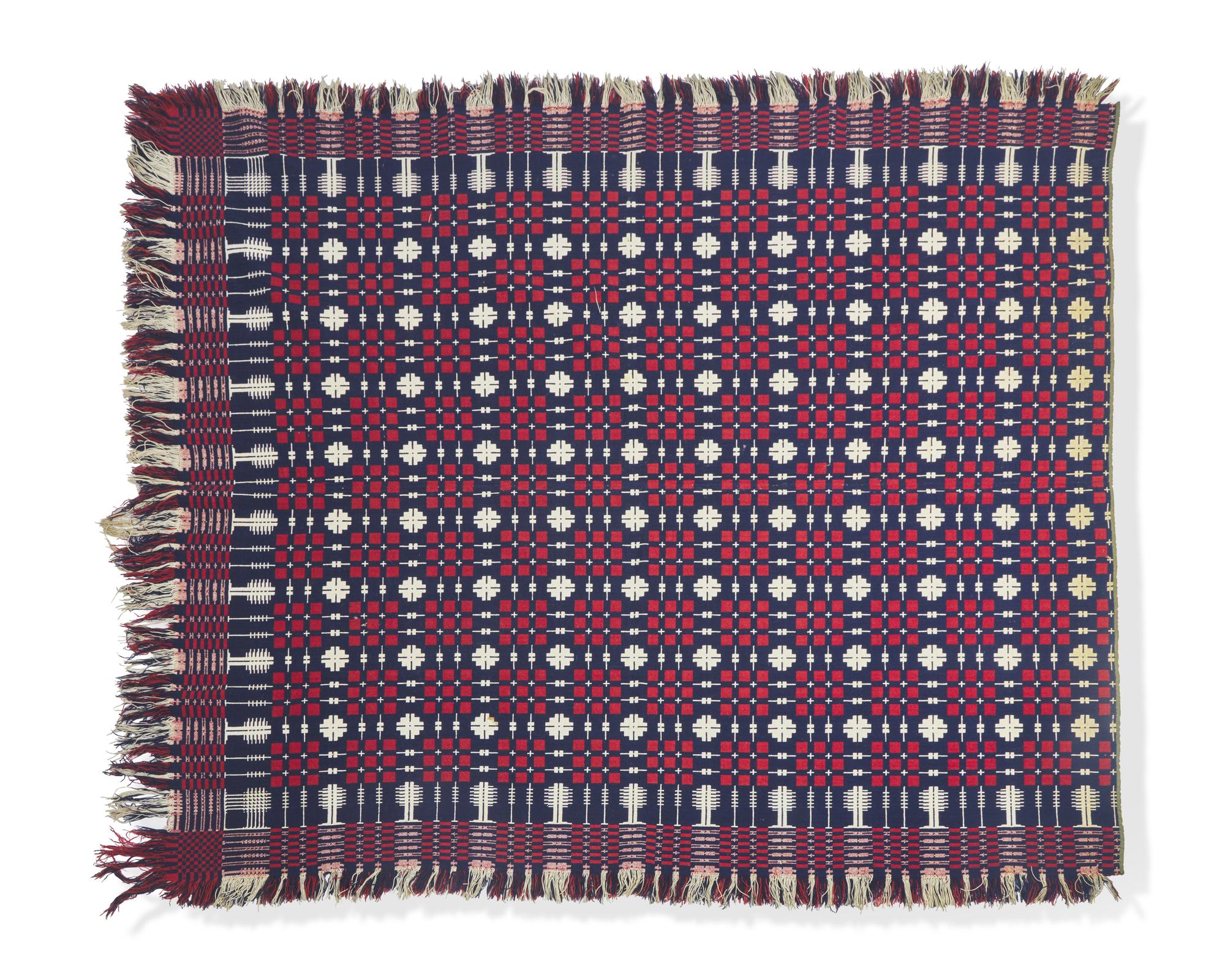 A Group of Five Woven Wool and Cotton Coverlets and Coverlet Panels, Pennsylvania, 19th Century