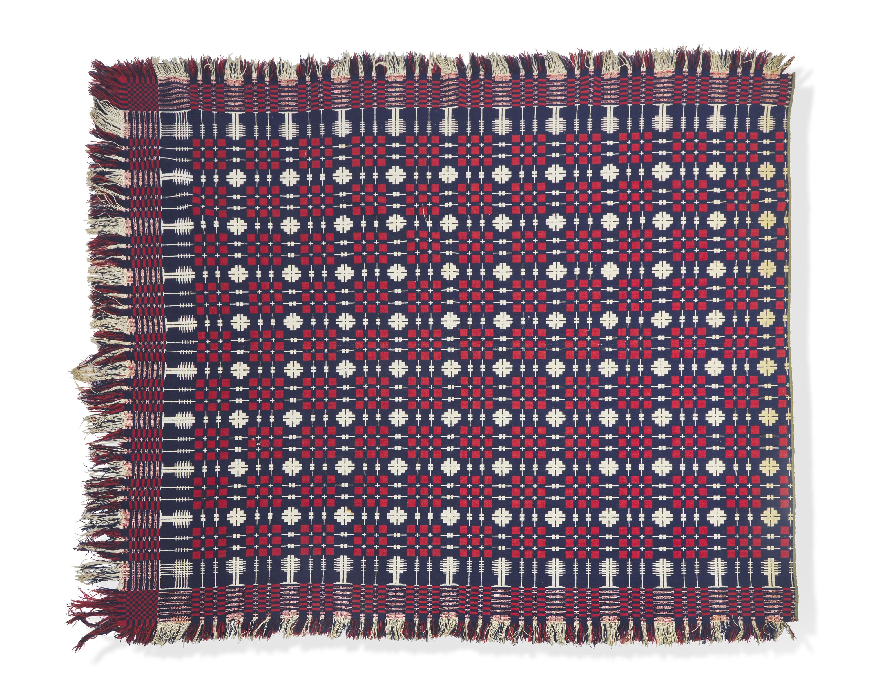 A Group of Five Woven Wool and Cotton Coverlets and Coverlet Panels, Pennsylvania, 19th Century