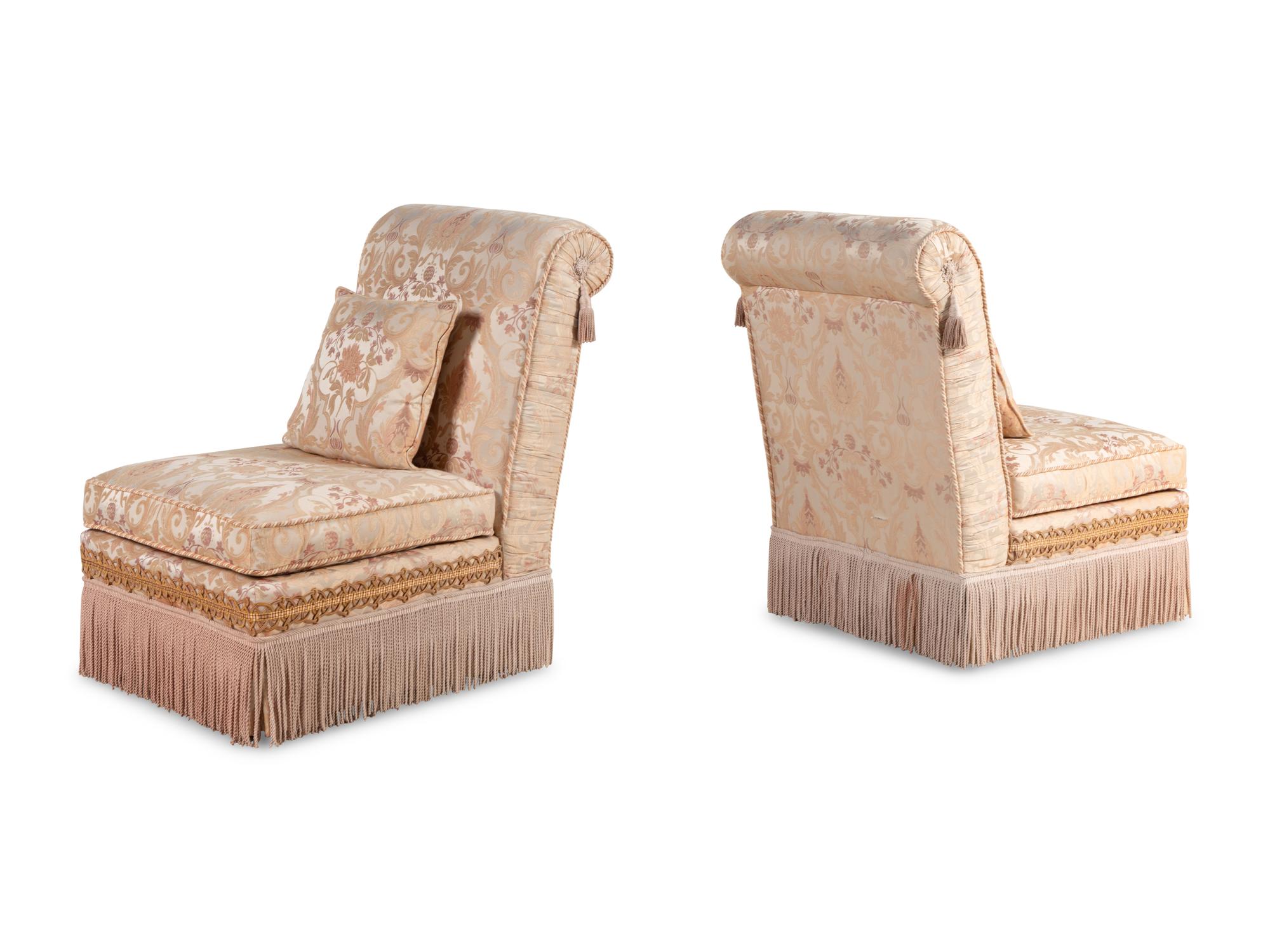 A Pair of Custom Upholstered Slipper Chairs