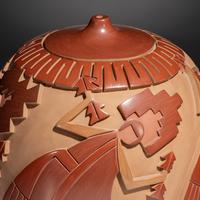 Carved Red and Tan Pottery Jar March 1998