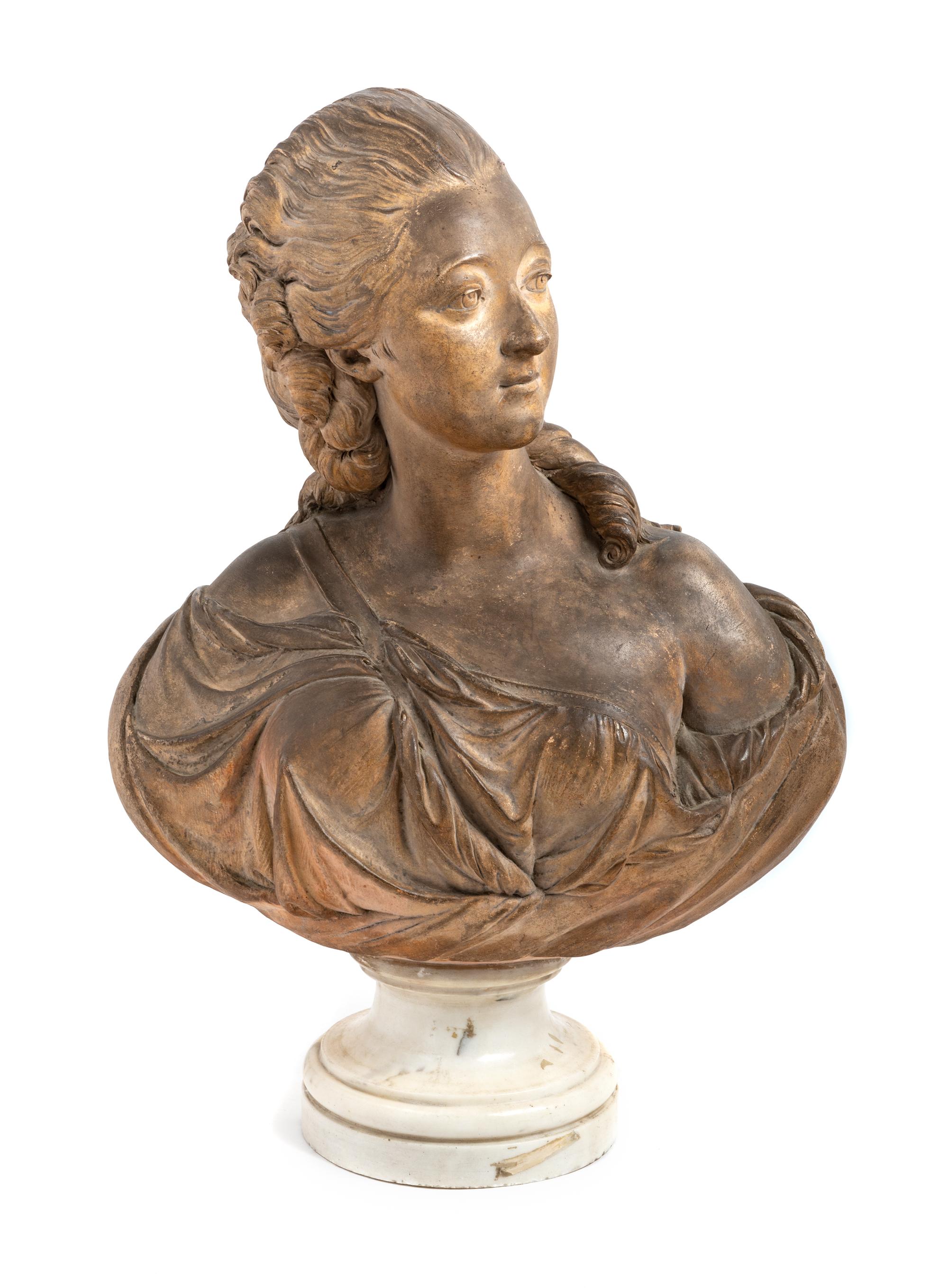 A French Terra Cotta Bust Height overall 23 1/2 inches. — AFTER AUGUSTIN PAJOU, 19TH CENTURY